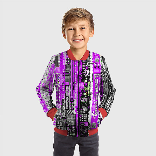 Детский бомбер Киберпанк паттерн фиолетовый / 3D-Красный – фото 3