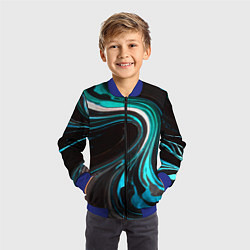 Бомбер детский Волнистые бело-голубые линии на чёрном фоне, цвет: 3D-синий — фото 2