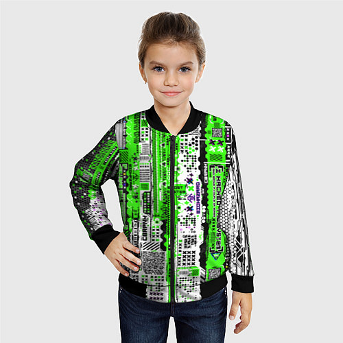 Детский бомбер Киберпанк паттерн зелёный / 3D-Черный – фото 4