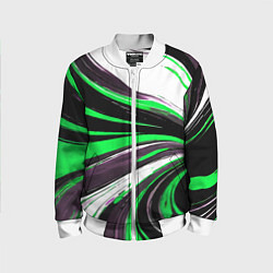 Детский бомбер Волнистые чёрно-зелёные линии на белом фоне