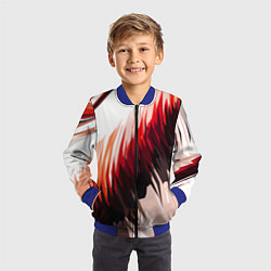 Бомбер детский Чёрно-красные острые полосы на белом фоне, цвет: 3D-синий — фото 2