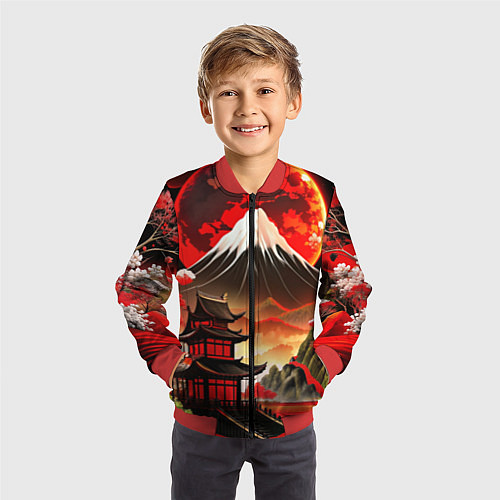 Детский бомбер Коллаж Японской природы / 3D-Красный – фото 3