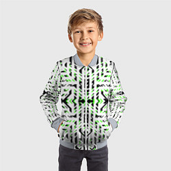 Бомбер детский Чёрно-зелёный диагональные полосы на белом фоне, цвет: 3D-серый — фото 2
