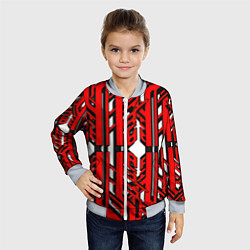 Бомбер детский Чёрно-красные техно полосы на белом фоне, цвет: 3D-серый — фото 2