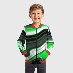 Бомбер детский Волнистые горизонтальные чёрно-зелёные полосы на б, цвет: 3D-красный — фото 2