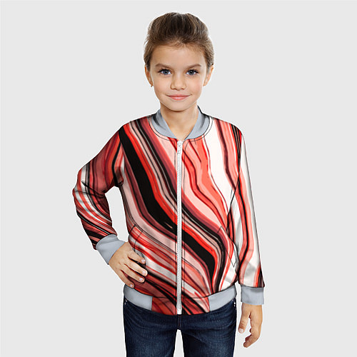 Детский бомбер Волнистые вертикальные чёрно-красные полосы / 3D-Серый – фото 4