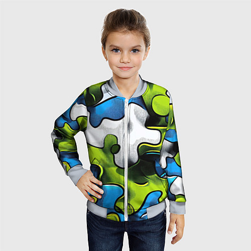 Детский бомбер Камуфляж в стиле графитти / 3D-Серый – фото 4