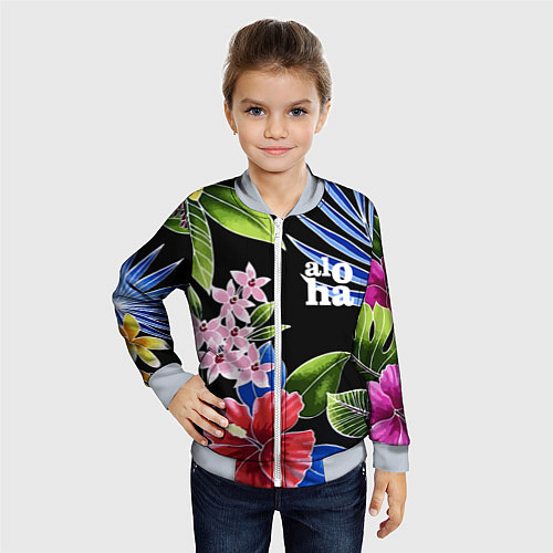 Детский бомбер Tropical flowers - aloha / 3D-Серый – фото 4