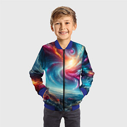 Бомбер детский Fantastic neon space landscape - ai art fantasy, цвет: 3D-синий — фото 2