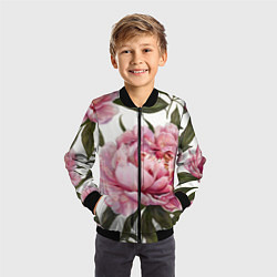 Бомбер детский Розовые пионы на белом, цвет: 3D-черный — фото 2
