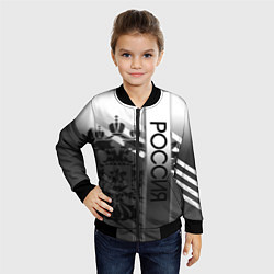 Бомбер детский Россия герб и полосы серый, цвет: 3D-черный — фото 2