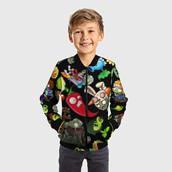Бомбер детский Растения против зомби персонажи на черном, цвет: 3D-черный — фото 2