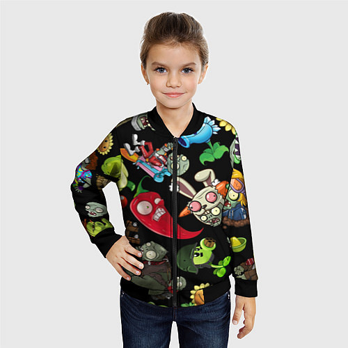 Детский бомбер Растения против зомби персонажи на черном / 3D-Черный – фото 4