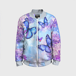 Детский бомбер Бабочки и сирень - нежная голубая живопись