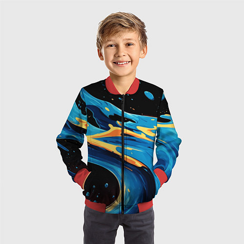 Детский бомбер Синяя волна из красок / 3D-Красный – фото 3