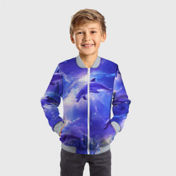 Бомбер детский Дельфины в волшебном море паттерн, цвет: 3D-серый — фото 2