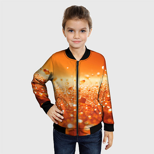 Детский бомбер Оранжевые блестящие частицы текстура / 3D-Черный – фото 4