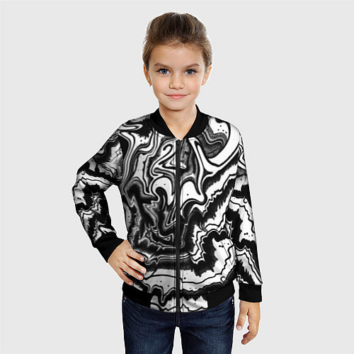 Детский бомбер Закрученные волны - чб абстракция / 3D-Черный – фото 4