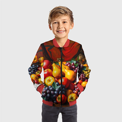 Детский бомбер Фруктовый натюрморт / 3D-Красный – фото 3