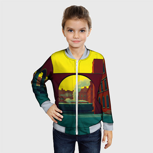 Детский бомбер Арт с поездом / 3D-Серый – фото 4