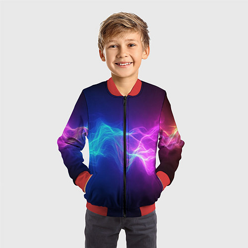 Детский бомбер Звуковая волна неоновый узор / 3D-Красный – фото 3