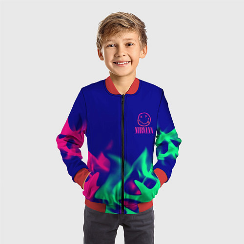 Детский бомбер Nirvana fire neon / 3D-Красный – фото 3