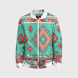 Детский бомбер Оранжево бирюзовый геометрический узор в стиле ацт