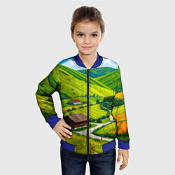 Бомбер детский Русская душа и поле, цвет: 3D-синий — фото 2