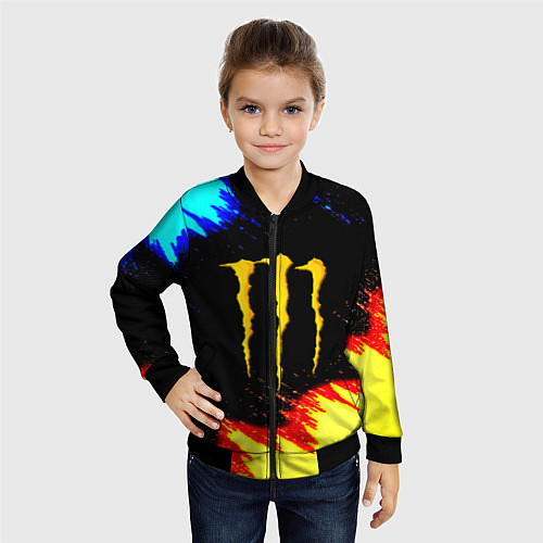 Детский бомбер Monster energy огненные краски / 3D-Черный – фото 4