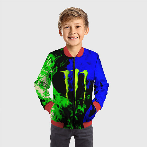 Детский бомбер Monster energy кислотный огонь / 3D-Красный – фото 3