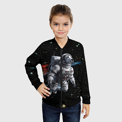 Детский бомбер The dalmatian brave cosmonaut - ai art / 3D-Черный – фото 4