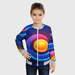 Бомбер детский Оранжевый круг и голубые линии текстура, цвет: 3D-серый — фото 2
