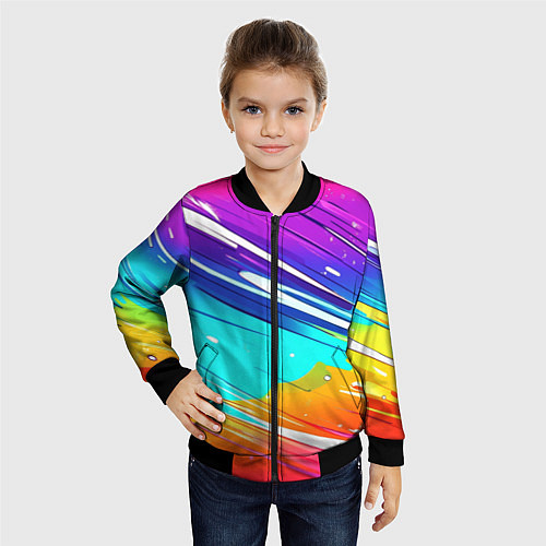 Детский бомбер Радужные брызги краски текстура / 3D-Черный – фото 4