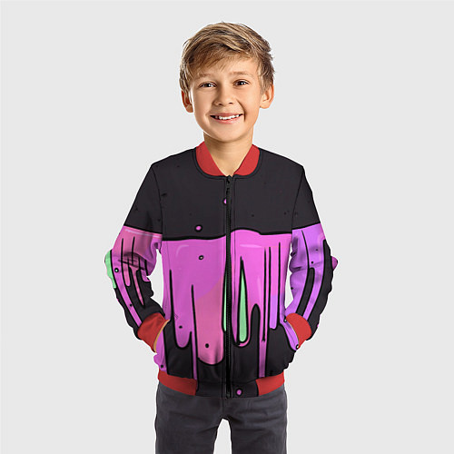 Детский бомбер Фиолетовая текстура на черном фоне / 3D-Красный – фото 3