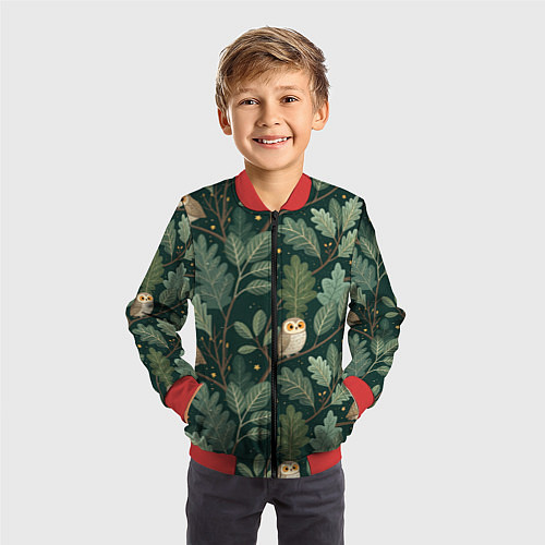 Детский бомбер Совы в лесу / 3D-Красный – фото 3