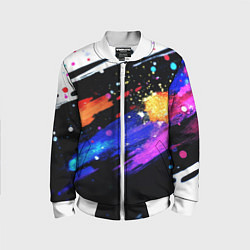 Бомбер детский Разноцветные блестящие кляксы - текстура, цвет: 3D-белый