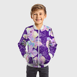 Бомбер детский Японские акварельные орхидеи, цвет: 3D-белый — фото 2