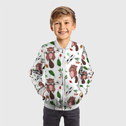 Бомбер детский Бобер и полено, цвет: 3D-белый — фото 2