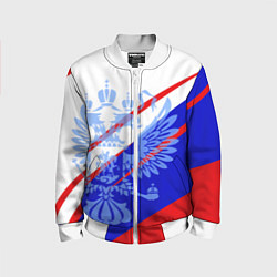 Детский бомбер Герб на фоне цветов флага бело-сине-красный