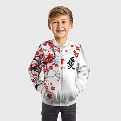 Бомбер детский Сакура с иероглифом Любовь, цвет: 3D-белый — фото 2