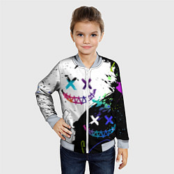 Бомбер детский Неоновые брызги - жуткие улыбки, цвет: 3D-серый — фото 2