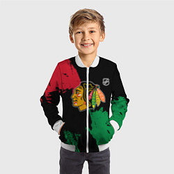 Бомбер детский Чикаго Блэкхокс - брызги красок, цвет: 3D-белый — фото 2