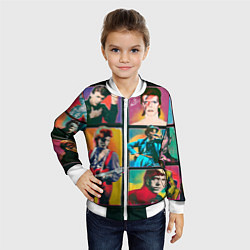 Бомбер детский David Bowie vintage collage, цвет: 3D-белый — фото 2