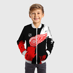 Бомбер детский Детройт Ред Уингз - брызги краска на черном фоне, цвет: 3D-белый — фото 2