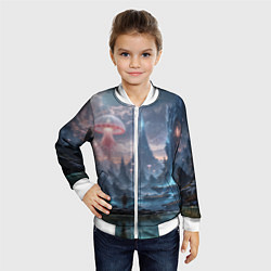 Бомбер детский Фантастический мир с медузами и озеро у гор, цвет: 3D-белый — фото 2