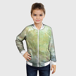 Бомбер детский Абстракция - white waves on green background, цвет: 3D-белый — фото 2