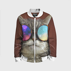 Бомбер детский A Cat with multicolored glasses, цвет: 3D-белый
