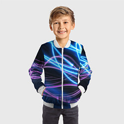 Бомбер детский Неоновая абстракция на темном, цвет: 3D-белый — фото 2