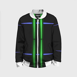 Детский бомбер Neon black light blue green line