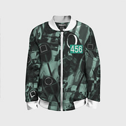 Детский бомбер Номер 456 на фоне масок игры в кальмара